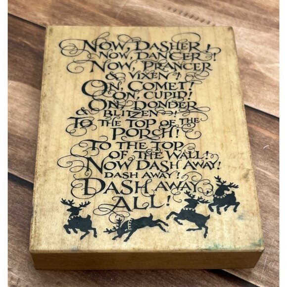 1995 PSX K-1660 NOW DASHER NOW DANCER CHRISTMAS REINDEER WOOD MOUNT RUBBER STAMP - Picture 1 of 6